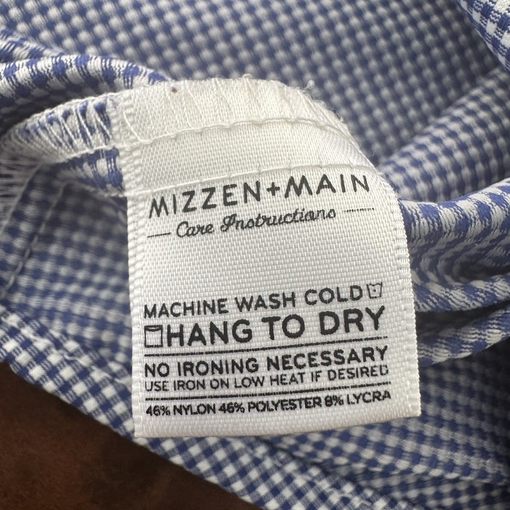 Mizzen+Main Trim Fit American Shirt Men XL Blue White Micro Check Stretch - Picture 10 of 12